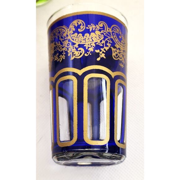 Moroccan Tea Glasses-Multiple Colors-Gold Tone Trim-Holds 1/2 cup each-Set of 3 - Picture 3 of 6